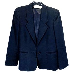 Evan Picone Petites Women One Button Blazer Jacket Size 8 Black Worsted Wool USA